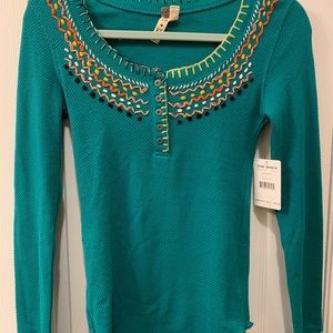Free People Blanket Stitch Thermal Long Sleeve XS